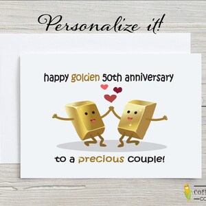 Tarjeta de 50.º aniversario, regalo de aniversario de oro para pareja, padres y abuelos; divertido regalo de 50.º aniversario de bodas de oro personalizado.