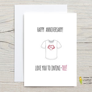 Tarjeta de aniversario de citas con un juego de palabras con camiseta, tarjeta de aniversario nerd, tarjeta de aniversario para la primera cita, lindo regalo de aniversario de bodas para el esposo