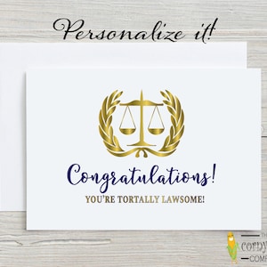 Carte d'admission à la faculté de droit, remise des diplômes à l'examen du barreau, avocat, parajuriste, cadeau pour sténographe judiciaire, carte de félicitations juridique amusante avec personnalisation