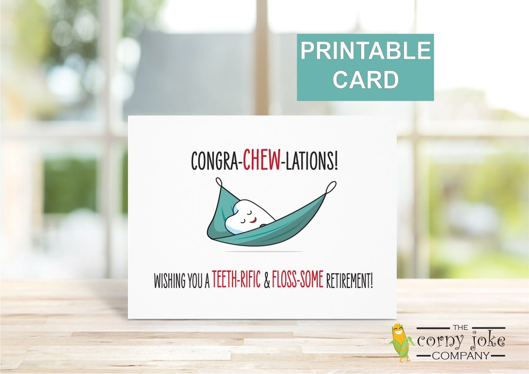 Printable Dentist Retirement Card With Tooth Pun, Funny Dental
