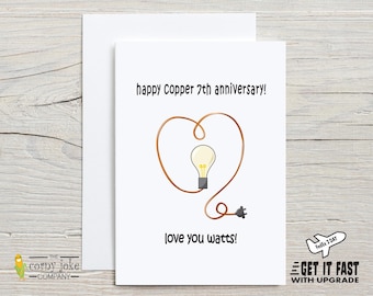 Copper 7th Anniversary Card, Funny Pun 7 Year Gift for Husband or Wife