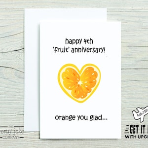 4th Anniversary Card, Fruit Anniversary Card, 4 Year Anniversary Card, Funny Four Years Gift for Husband, Him, Wife, Her, Choice of messages