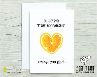 4th Anniversary Card, Funny Fruit 4 Year Gift for a Husband, Wife, or Couple
