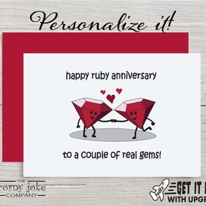 40th Anniversary Card, Ruby Anniversary Card for a Couple, 40 Year Anniversary Gift for Parents, Friends, Mom and Dad; with Personalization