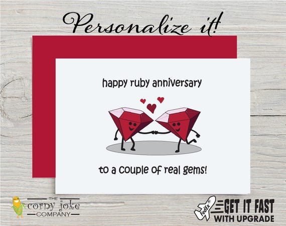 40th Anniversary Card, Ruby Anniversary Gift for a Couple to celebrate 40 Year Wedding for Parents, Friends, Mom and Dad; Personalization