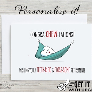 Dentist Retirement Card with Tooth Pun, Dental Retirement Celebration, Funny Personalization Gift for Retiring Dentist or Dental Hygienist