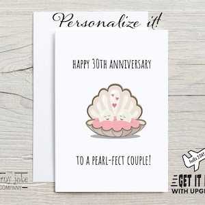 30-jarig jubileumkaart, Pearl-jubileumkaart voor een stel of ouders, 30-jarig jubileumcadeau voor mama en papa, optioneel personalisatie