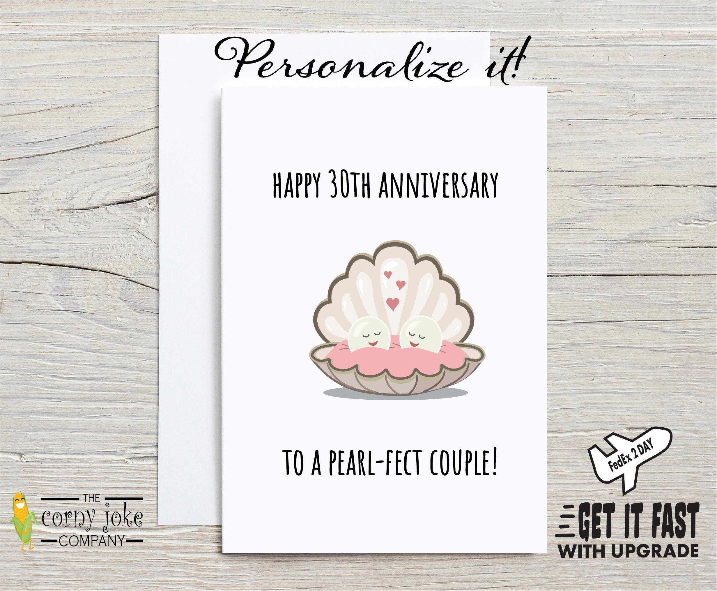 30th Anniversary Card, Personalized 30 Year Pearl Wedding Gift for