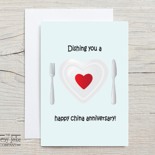 20th Anniversary Card, China Anniversary Card, Funny 20 Year Anniversary Gift for Husband, Gift for Wife, Gift for Couple with China Pun
