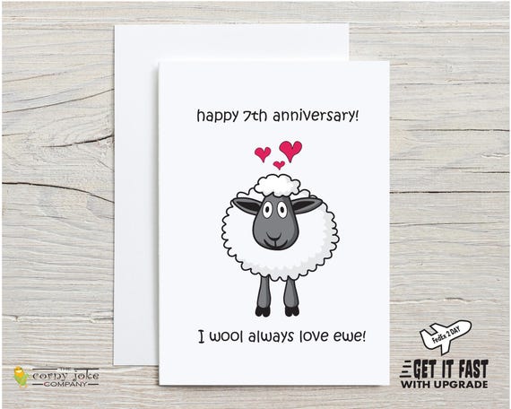 7th Anniversary Card, Wool Funny 7 Year Gift for Husband or Wife