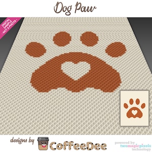 Dog Paw graph for crochet (c2c, mini c2c, sc, hdc, dc, tss), cross stitch, knitting; PDF download, no counts/instructions