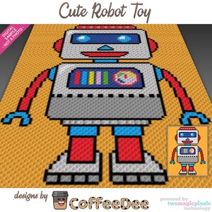 Joli graphique jouet robot pour crochet (c2c, mini c2c, sc, hdc, dc, tss), point de croix, tricot ; Téléchargement PDF, pas de calculs/instructions
