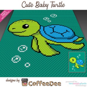 Joli graphique bébé tortue pour crochet (c2c, mini c2c, sc, hdc, dc, tss), point de croix, tricot ; Téléchargement PDF, pas de calculs/instructions