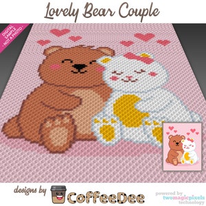Lovely Bear Couple graph for crochet (c2c, mini c2c, sc, hdc, dc, tss), cross stitch, knitting; PDF download, no counts/instructions