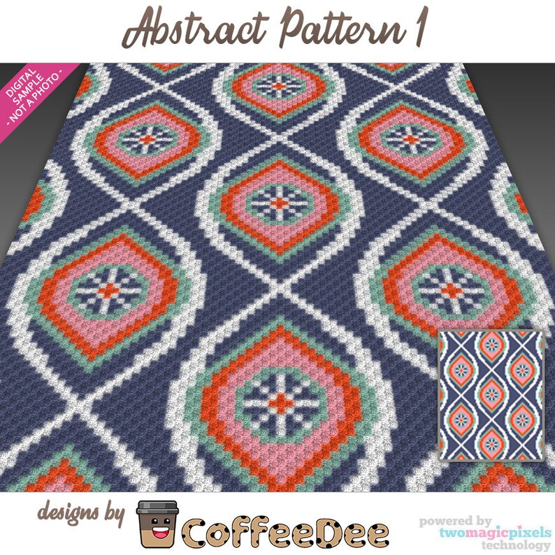 Abstract Pattern 1 Graph for Crochet c2c, Mini C2c, Sc, Hdc, Dc, Tss ...