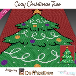 Grafico accogliente dell'albero di Natale per uncinetto (c2c, mini c2c, sc, hdc, dc, tss), punto croce, maglia; Download PDF, nessun conteggio/istruzioni