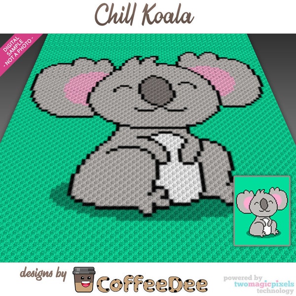 Chill Koala graph for crochet (c2c, mini c2c, sc, hdc, dc, tss), cross stitch, knitting; PDF download, no counts/instructions