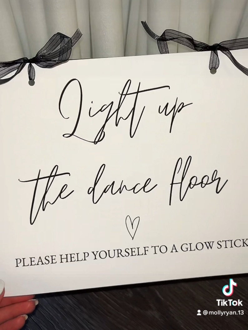 Wedding Glow Sticks Sign Light up the Dance Floor Sign Glow Etsy Canada