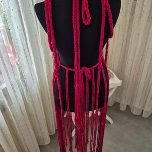 Suspiria Inspired Red Macrame Dress Handmade Gothic Witchy Festival Outfit Adjustable Artistic Clothing image 11