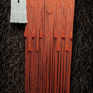 Ghost Macrame Wall Hanging – Handmade Halloween Boho Decor – Orange Fall Wall Art