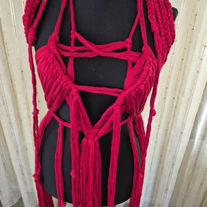 Suspiria Inspired Red Macrame Dress Handmade Gothic Witchy Festival Outfit Adjustable Artistic Clothing image 7