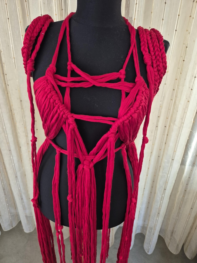 Suspiria Inspired Red Macrame Dress Handmade Gothic Witchy Festival Outfit Adjustable Artistic Clothing image 7