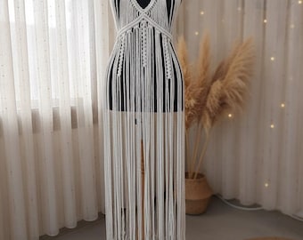 Handmade Macrame Fringe Dress – Natural Cotton Boho Festival Outfit