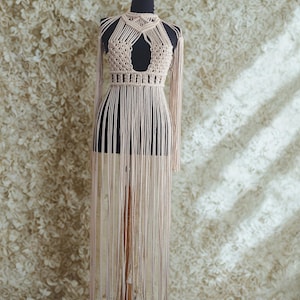Custom Size Macrame Long Dress – Maternity Friendly Boho Gown for Outdoor Photoshoots