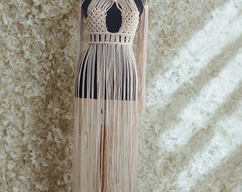 Custom Size Macrame Long Dress – Maternity Friendly Boho Gown for Outdoor Photoshoots