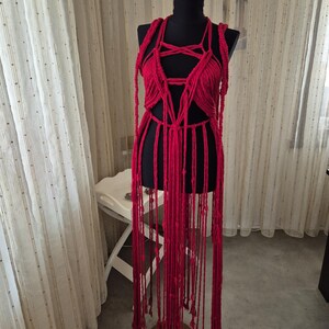 Suspiria Inspired Red Macrame Dress Handmade Gothic Witchy Festival Outfit Adjustable Artistic Clothing image 12