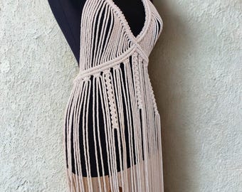 Handmade Macrame Cape Dress – Natural Cotton Boho Dress – Festival Outfit – One Size – Custom Colors Available