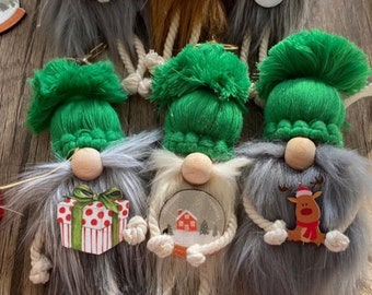 Macrame Christmas Gnome Ornament – Rustic Holiday Decor