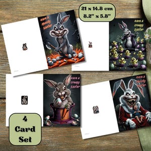 Set di 4 cartoline di Pasqua stampabili | Tema horror | Carte doppie | Formato A6 | Download digitale