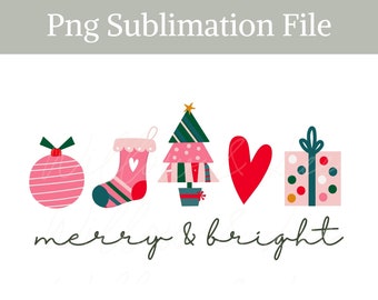Merry and Bright Sublimation png, Merry and Bright png, Christmas Sublimation, Christmas Clip art, Minimal Christmas png, Christmas Gift png