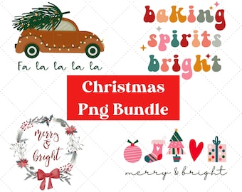 Retro Christmas PNG Bundle, Sublimation Designs (Digital Download)