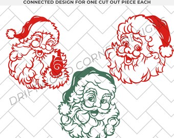 Retro Santa Cutout .SVG Digital File Bundle, Glowforge Santa, Laser Cut, Christmas SVG Files