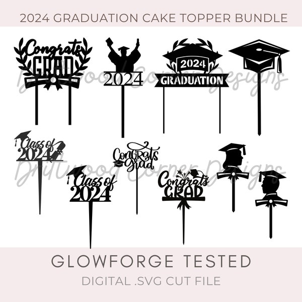 2024 Graduation Cake Topper Digital Cut Files Bundle, SVG graduation, Flower Gift Tags, Cupcake Toppers, Graduation Gift, Class of 2024