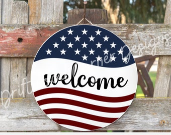 Patriotisk sommarrund verandaskylt SVG digitalt paket, laserskuret lager, 4 juli dörrskylt, patriotisk SVG, amerikansk skylt, amerikansk flagga