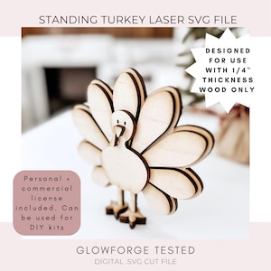 Thanksgiving Standing Turkey Digital File, Glowforge Turkey, 3d Shelf Sitter, Fall Laser Files, DIY Paint Kit Files