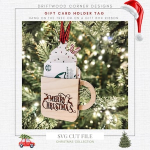 Taza de cacao Etiqueta de regalo de Navidad, Archivo SVG digital, Corte láser, Etiqueta de soporte, Adorno de tarjeta de regalo, Titular de tarjeta de regalo, Percha de etiqueta de regalo, Regalo de Navidad