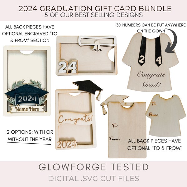 Class of 2024 Graduation Gift Card Holder Digital File Bundle, SVG Laser Digital Files, Graduation Gift Designs