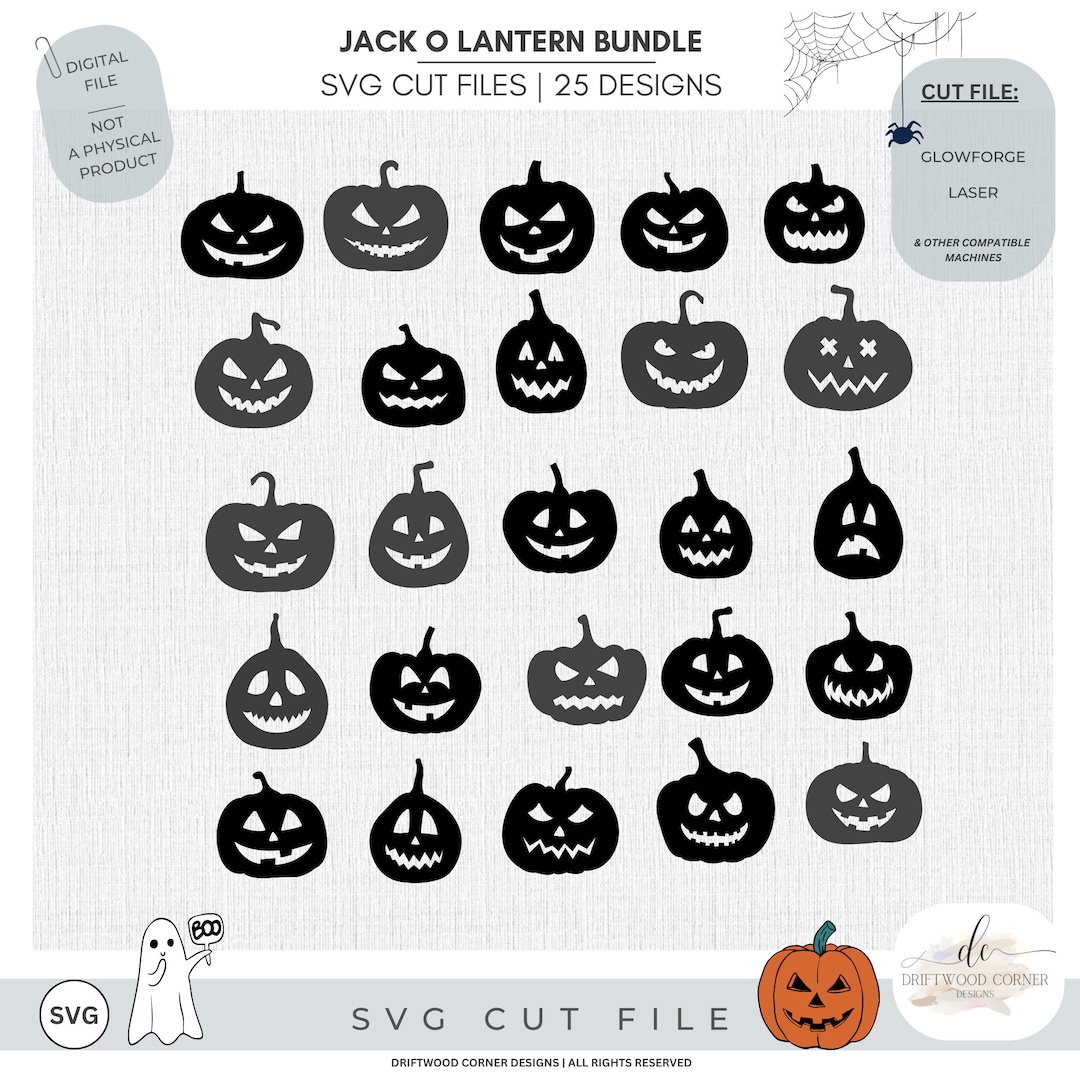 Halloween Jack O Lantern SVG Cut Bundle Designs Laser Cut SVG Digital ...