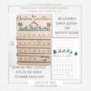 Christmas Countdown Calendar Bundle SVG Cut Digital Files, Santa sleigh, Christmas Nativity, Advent Calendar, Christmas Countdown