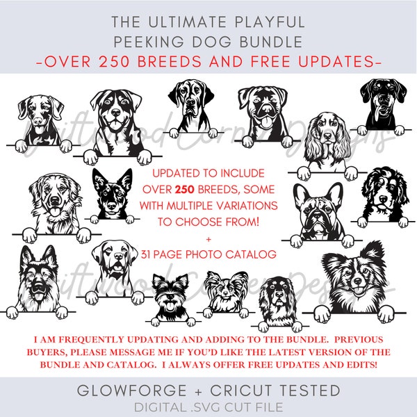 The Ultimate Playful Dog SVG & Png Bundle,Over 250 of Common Breeds,Dog SVG,Dog Glowforge Cricut laser, Playful Peeking Dog SVG,Dog Face svg