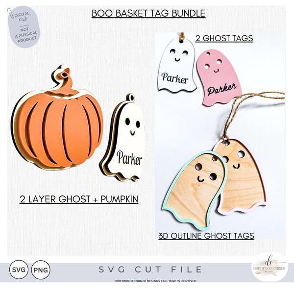 Boo Basket Tag SVG Cut File Bundle, Boo Basket SVG, Trick or Treat, Halloween Name Tags, Boo Basket Ghost, Pumpkin SVG