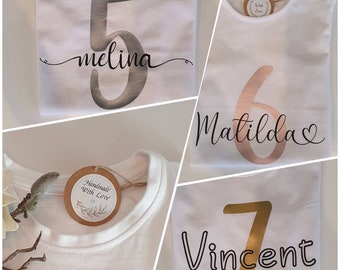 personalized t-shirt with name and number/kids birthday/girl/boy/party accessories