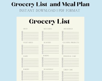 Printable Weekly Meal Plan With Grocery List With Leafy Top Border - Etsy