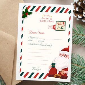 Carta a Santa, Carta de lista de deseos de Navidad, Descarga instantánea Impresión en casa, Carta de Papá Noel