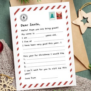 Carta a Santa, complétela usted mismo, imprima en casa, descarga instantánea, carta de lista de deseos de Navidad para niños