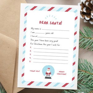 Carta a Papá Noel, Carta de lista de deseos de Navidad para niños, Descarga instantánea, Imprimir en casa, Carta a Papá Noel